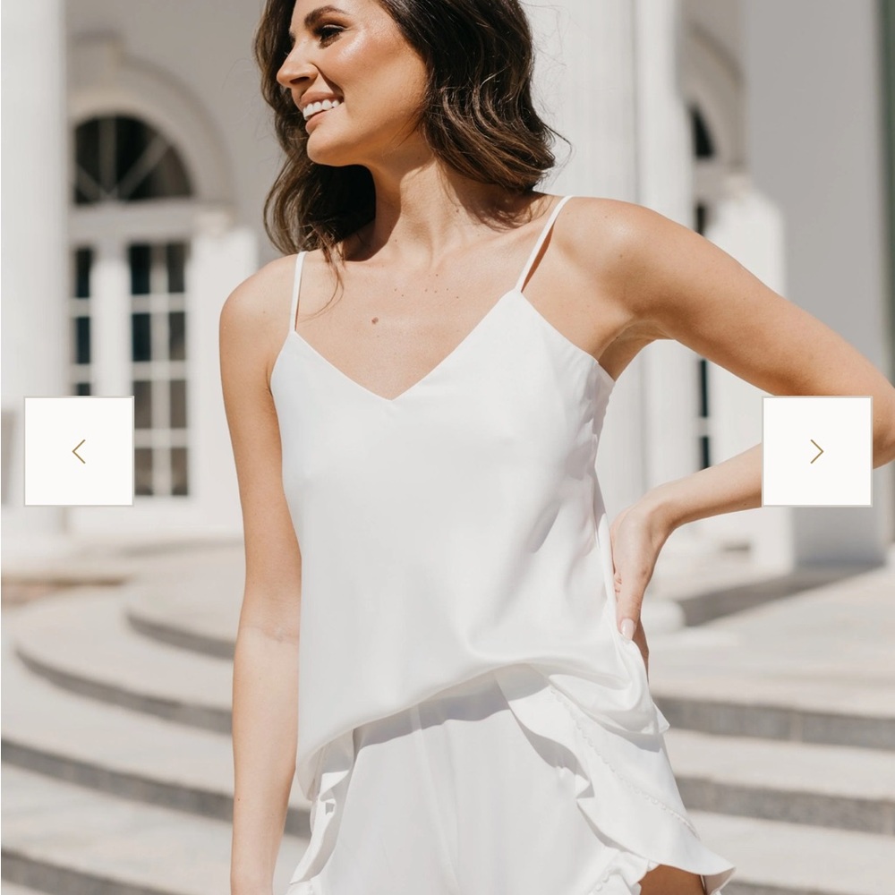 Le Rose Bridal White Satin Ruffle Camisole Set
